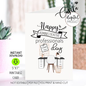 Día de los profesionales administrativos Tarjeta de felicitación plegada imprimible 5x7, Gracias por el trabajo, Apreciación del personal, Tarjeta de plantas de oficina, Gracias administrador, Recursos humanos