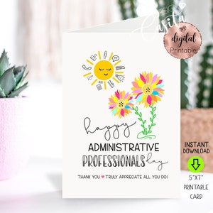 Día de los profesionales administrativos Tarjeta de felicitación plegada imprimible 5x7, Gracias por el trabajo, Apreciación del personal, Tarjeta de plantas de oficina, Gracias administrador, Recursos humanos