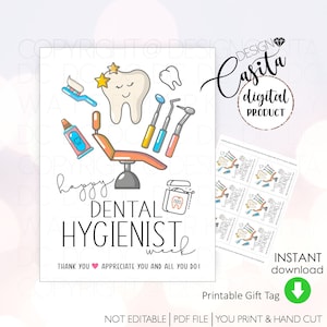Etiquette cadeau imprimable Semaine de l'hygiéniste dentaire, remerciement du personnel dentaire, carte dentaire RDH, carte de remerciement hygiéniste, carte de brosse à dents