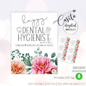 Étiquette-cadeau imprimable de la semaine de l'hygiéniste dentaire, appréciation florale du personnel du dentiste, carte dentaire RDH, carte de remerciement de l'hygiéniste, brosse à dents