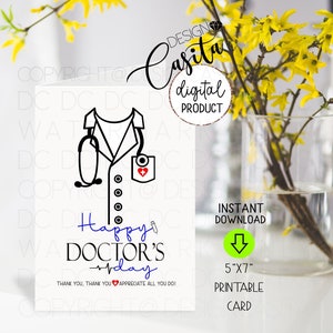Journée du docteur merci imprimable carte de vœux pliée 5x7, blouse blanche carte médicale, médecin DO, OBGYN merci, appréciation de l'instructeur clinique