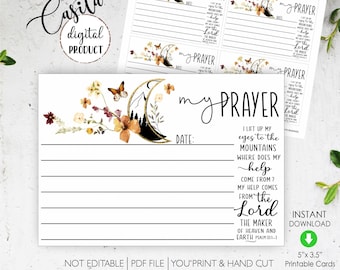 Prayer Card Printable Psalm 121 scripture,wild flowers Mountain Moon,prayer request,war room,faith prayer,bible verse,wedding prayer card