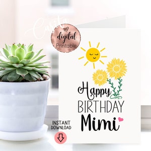 Mimi Geburtstag 5x7 Klappkarte, Sonnenblume Mimi Karte, Oma Geburtstag, Großmutter, Mutter Geburtstag, sofort Download
