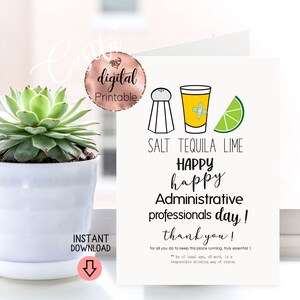 Administratieve professionals dag grappig dank u afdrukbare 5x7 gevouwen wenskaart, omdat klanten, Office Admin cadeau, Tequila shot, werk