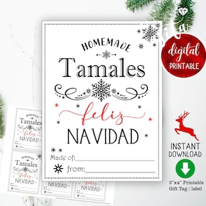 Tamales selbstgemacht Feliz Navidad druckbares Geschenkanhängeretikett, mexikanisches Lebensmittelgeschenk, Vintage selbstgemachtes Lebensmitteletikett, Hühnchentamale Geschenkanhänger, Kochaufkleber