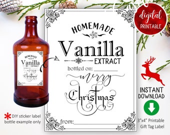 Vanilla Extract HomemadePrintable gift tag label,Vintage homemade Merry Christmas vanilla bottle label,Feliz Navidad,Vanilla DIY sticker
