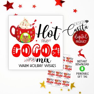 Hot Cocoa mix Printable favor square gift tag,Christmas cute gingerbread man cocoa tag,Hot Chocolate Bomb tag,kids cocoa tag,Baker drink tag