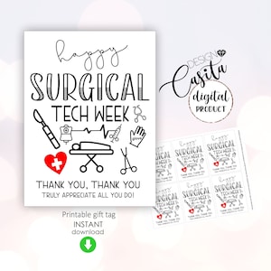 Happy Surgical Tech Week Printable Favor Gift Tag,National Surgical Technologists Week,Thank you tech,hospital tech,surgery cookie tag
