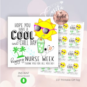 Krankenschwester Woche Cooler Tag druckbarer Favor Geschenkanhänger, Matcha Kaltgetränk Geschenk, Eistee Tag, ER Krankenschwester, Mini Cookie Tag, RN Wertschätzung, Kinderpflegerin