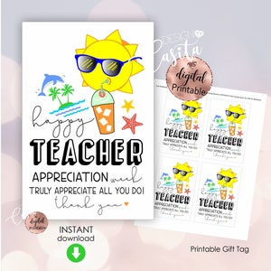 Lehrer Wertschätzung Woche Kaltes Getränk druckbare Geschenkanhänger, tropischer Sonnenschein Lehrer Tag, Danke Lehrer, cool Lehrer Latte Eiskaffee Geschenk