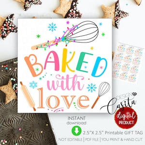 Baked with Love Printable gift tag,Whisk Baker cookie favor,baking goods label,Christmas treat tags,staff appreciation gift,homemade baker