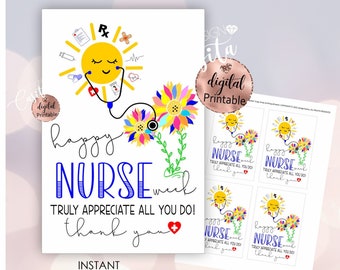 Krankenschwester Woche druckbare Sonnenblume Geschenkanhänger, Krankenschwester Wertschätzung und Dankeschön Sonnenblume Krankenschwester Gunst Anhänger, Krankenhaus medizinische Personal Cookie Karte