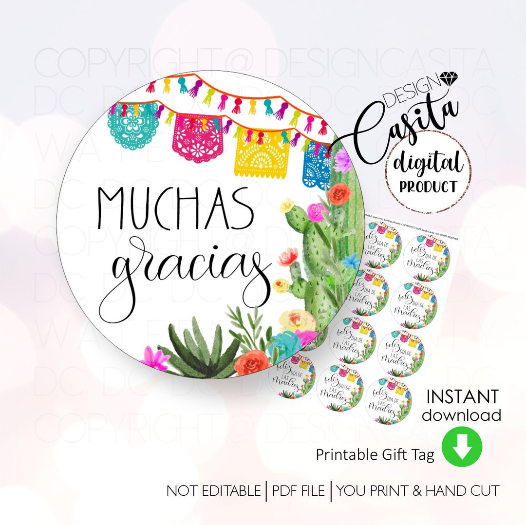Muchas Gracias Printable Party Favor Round Gift Tag,staff Appreciation ...