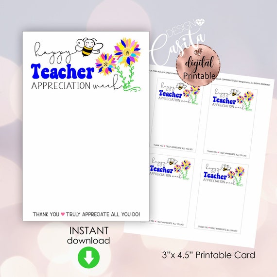 Teacher Appreciation Week Printable Flat Cardhair Tie Card | Etsy