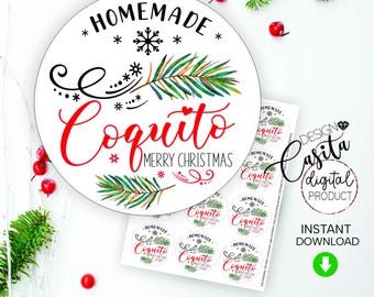 Homemade Coquito Printable gift tag label,Round Merry Christmas tag,Puerto Rican traditional holiday drink,bottle tag,spiced egg nog