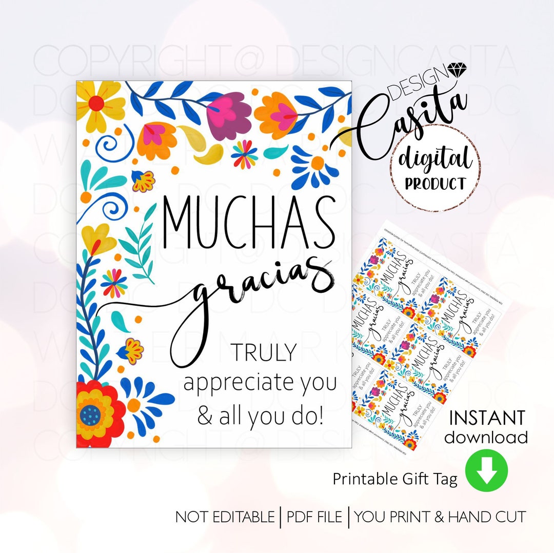 Muchas Gracias Floral Printable Gift Tagadministrative - Etsy