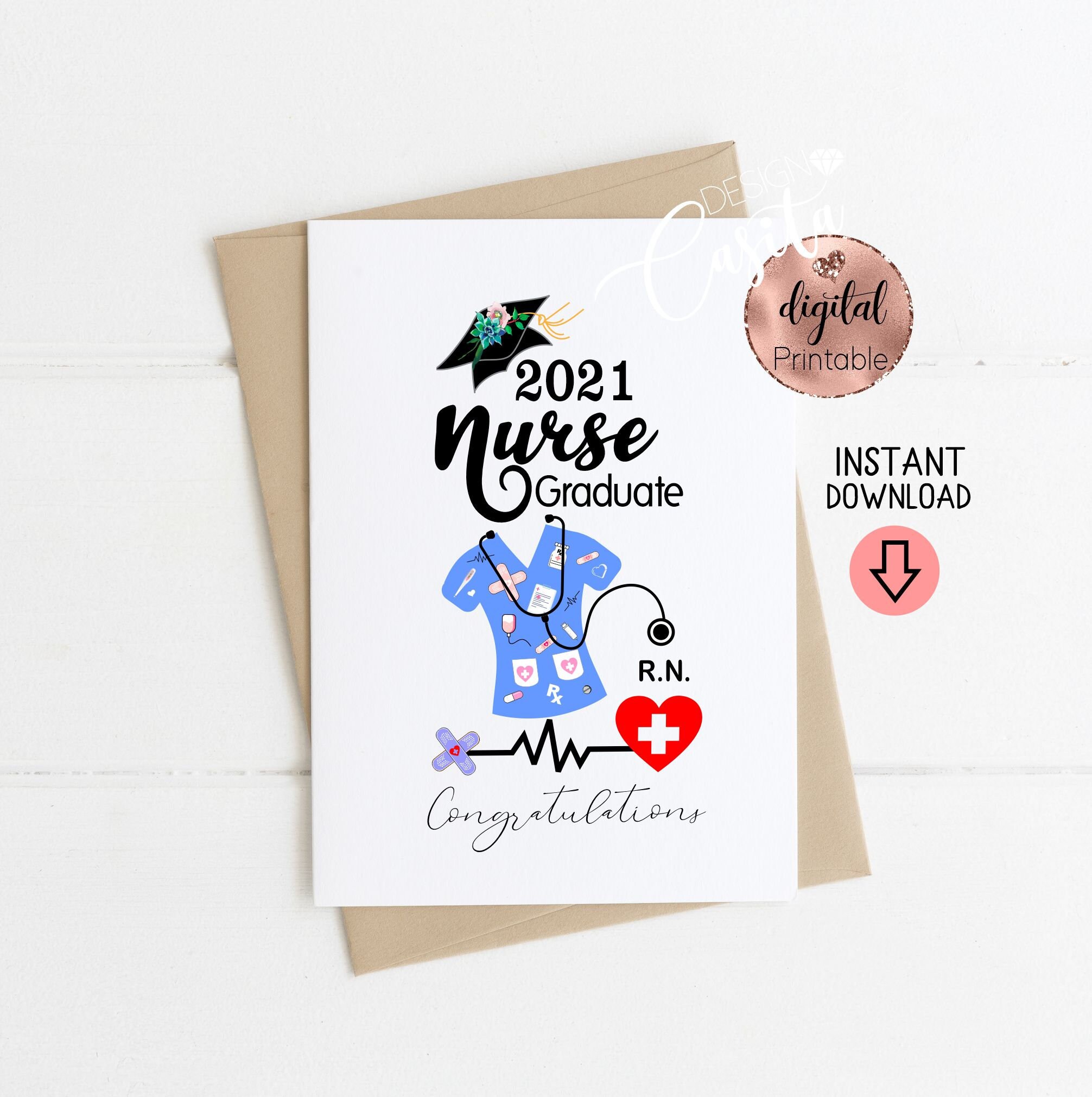 Nurse Graduation RN 2021 Printable 5x7 Folded Greeting Card | Etsy