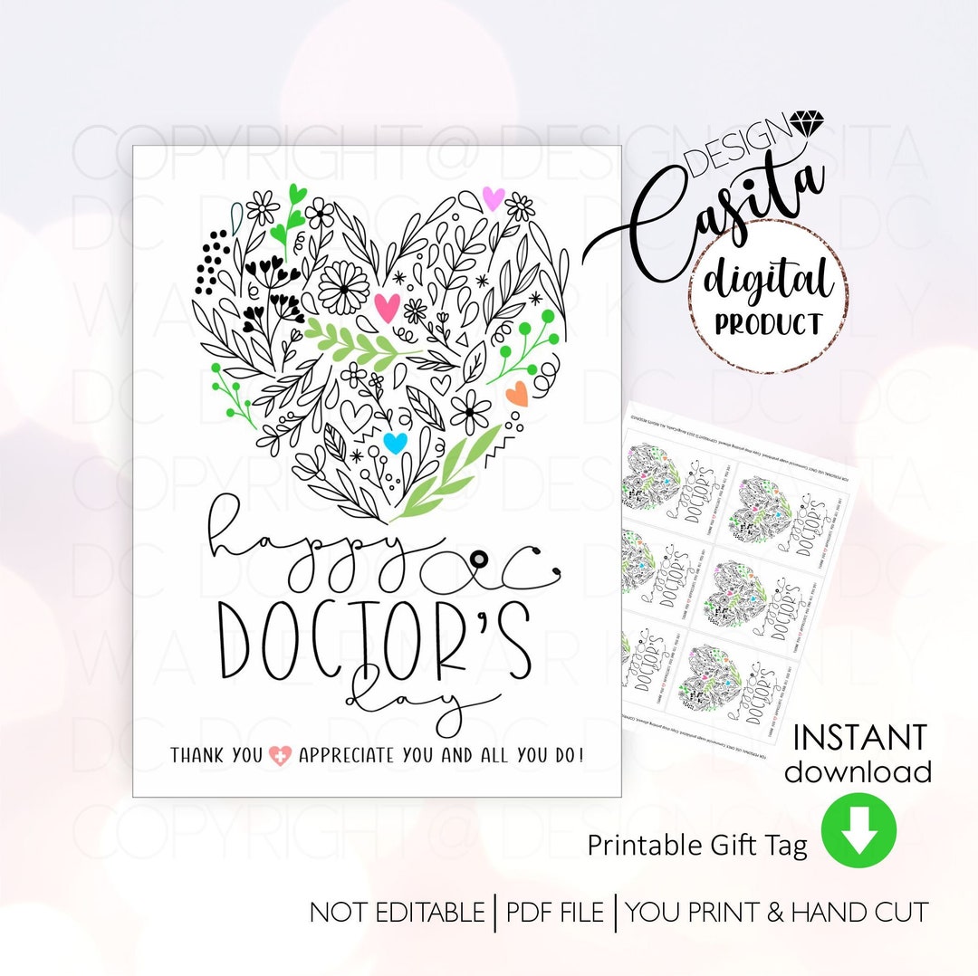 Doctors Day Printable Favor Gift Tag,doctor Thank You,floral Heart ...