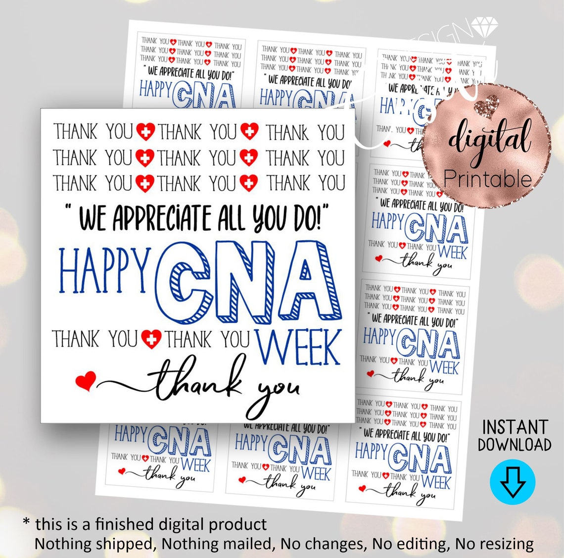 Happy CNA week Thank you Printable Square Favor Gift TagWe Etsy