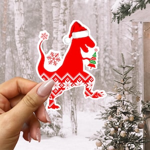 Dinosaur Sticker,t-rex Christmas Sticker,funny dino holiday sticker,Santa dino,snowflake sticker,school gift,t-rex Christmas tree,funny dino