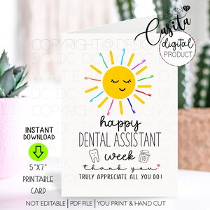 Cartão de felicitações dobrável para impressão 5x7 da semana do assistente dentário, agradecimento da equipe odontológica, CDA certificado, agradecimento da equipe, obrigado consultório odontológico
