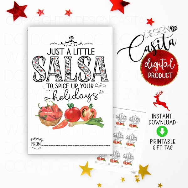 Salsa Printable gift tag label 2"x3",Salsa gift tag,Spice up your holidays,Mason Jar Canning,Christmas Homemade Salsa jar label,Salsa mix