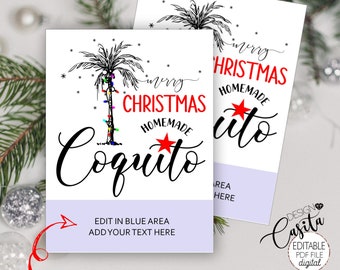 Coquito Editable printable bottle label,Merry Christmas Homemade Coquito label,Christmas PDF fillable,Personalized tag,coquito bottle label