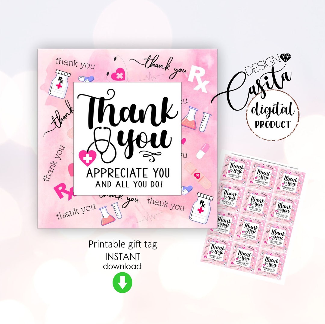 Medical Thank You Pink Printable Favor Gift Tag,oncology Pink Thank You ...