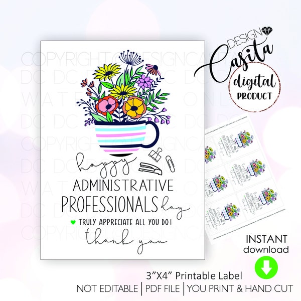 Administrative Professionals day Printable gift tag,Flowers Desk Office assistant thank you tag,Staff appreciation,Medical admin,legal clerk