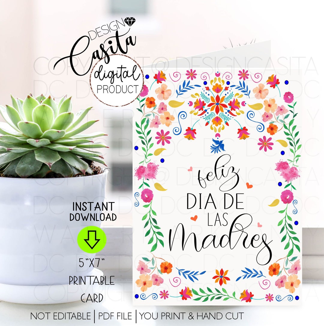 Feliz Dia De Las Madres Printable 5x7 Folded Greeting Card,spanish ...