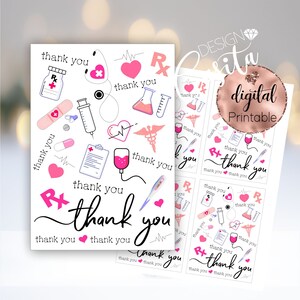 Merci carte médicale rose imprimable, Saint-Valentin, infirmière de soins intensifs, carte NP, semaine MA, appréciation EMT, infirmière spécialisée dans le cancer, merci précepteur, oncologie