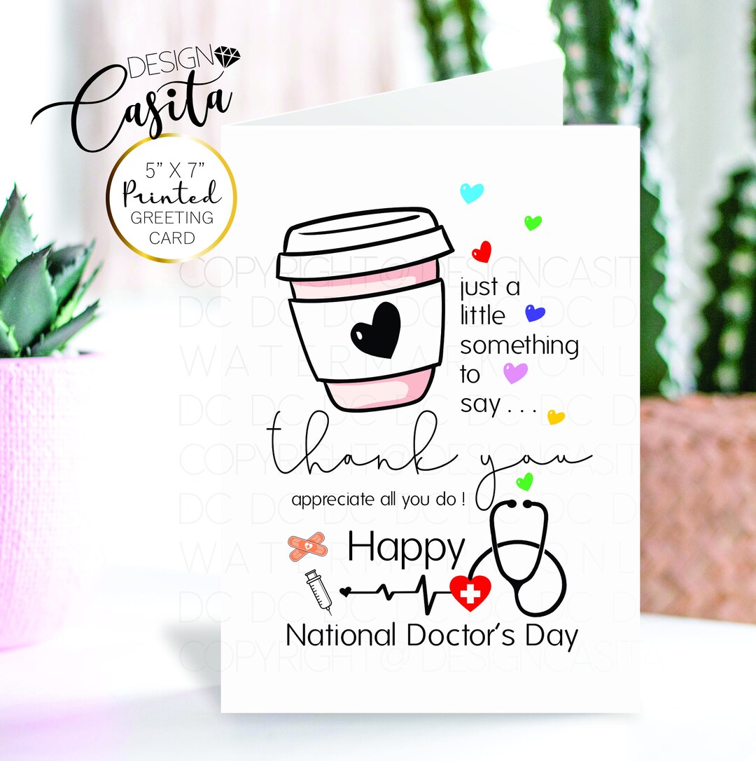 Doctor's Day Coffee Thank You Printed Physical 5x7 Folded Greeting Card ...