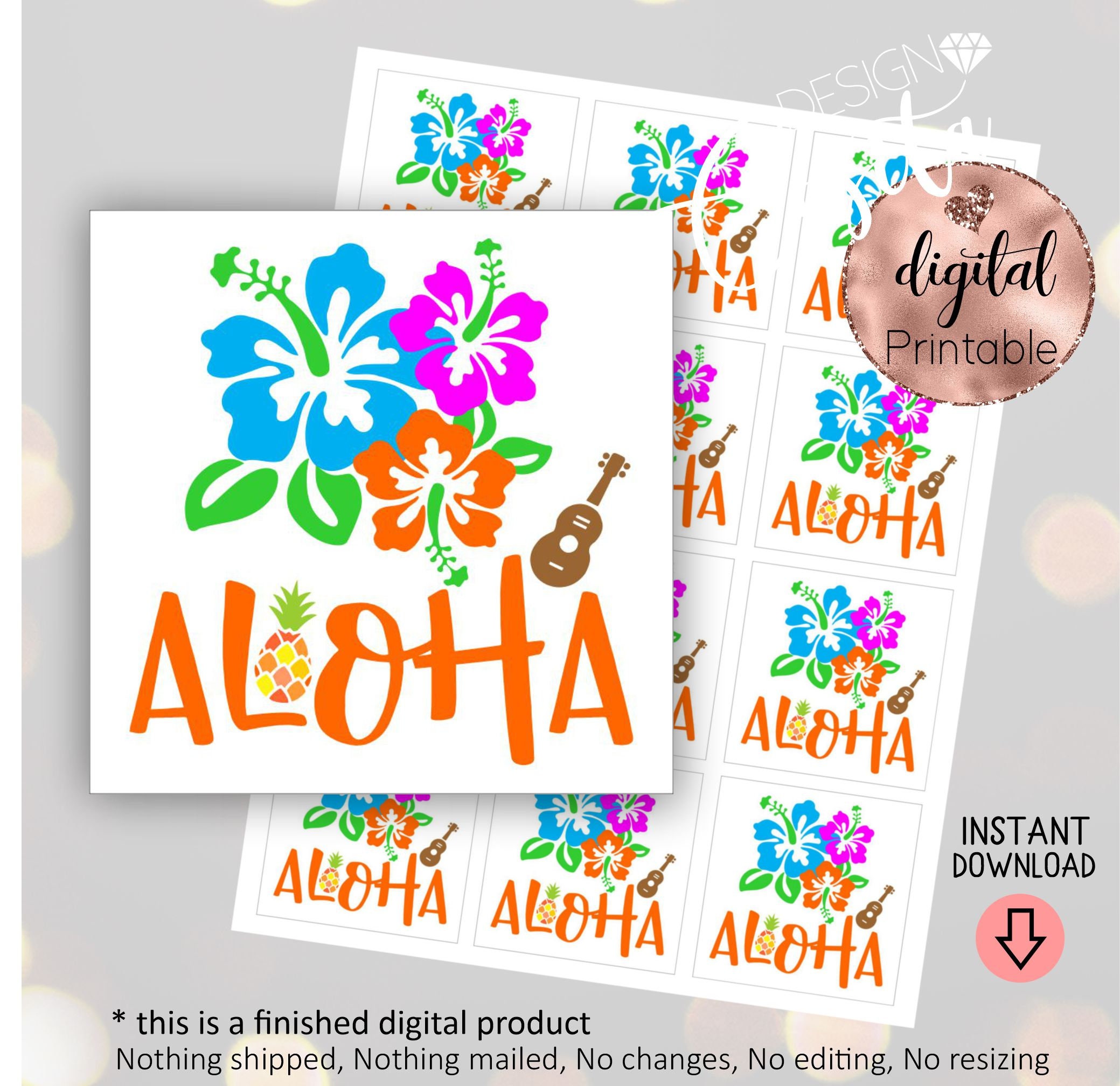 Aloha Hawaiian Summer Printable Square Tag 2.5hibiscus Flower - Etsy UK