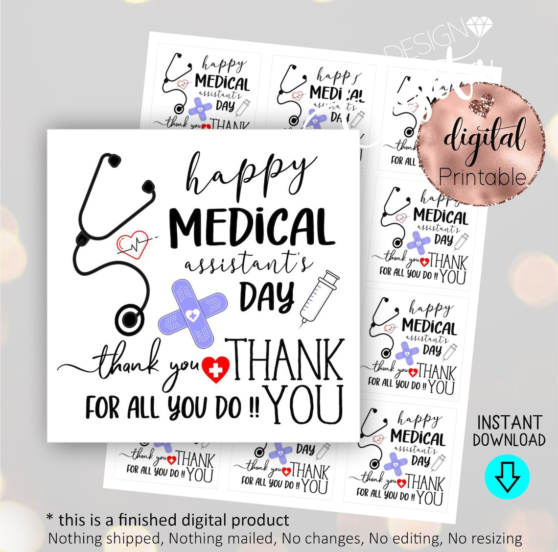Happy Medical Assistants Day Printable Square Favor Gift Etsy