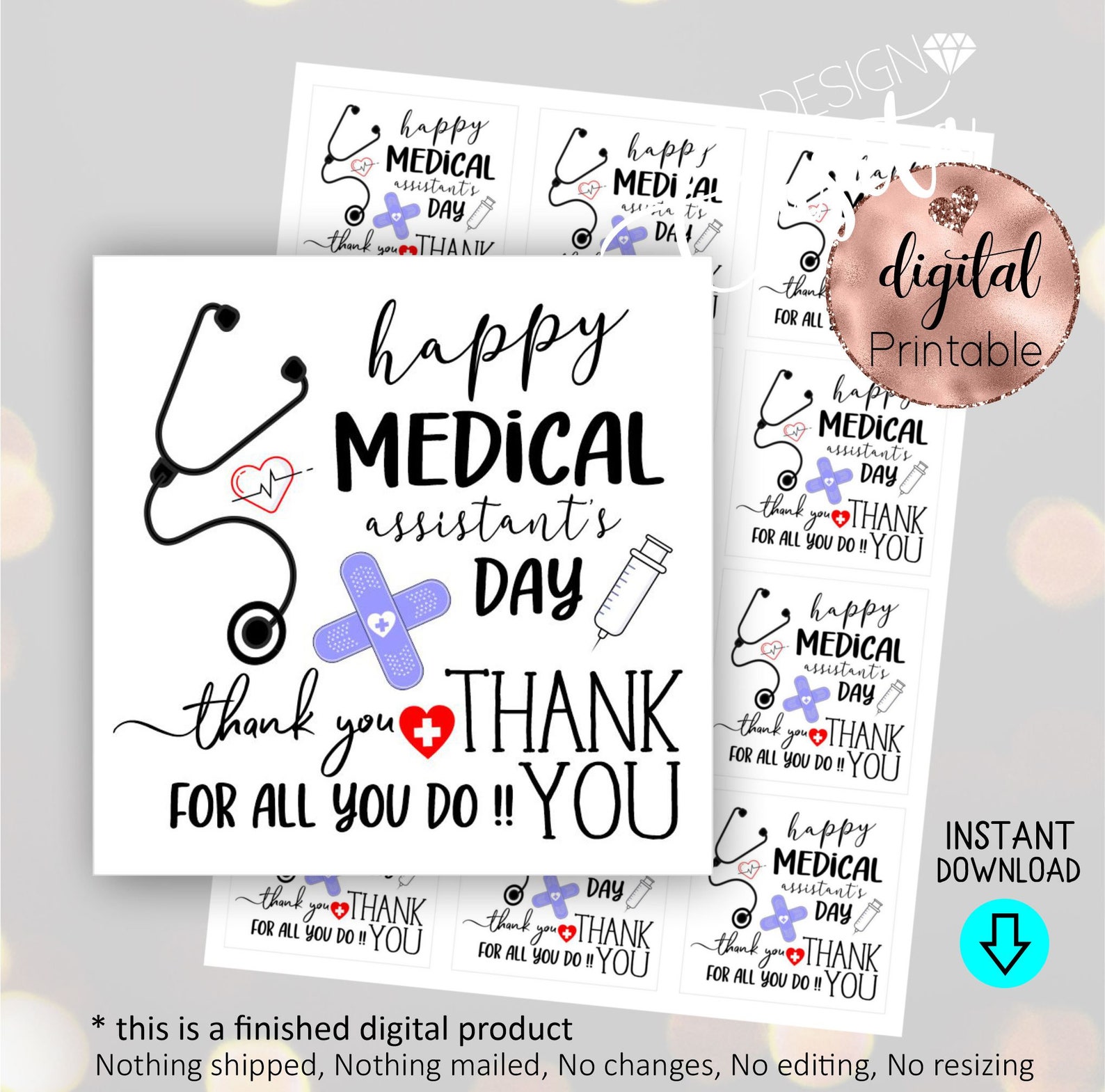 Happy Medical Assistants Day Printable Square Favor Gift Etsy