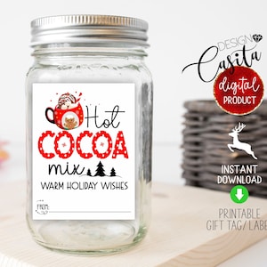 Mason Jar Hot Cocoa Mix Afdrukbaar cadeaulabel 3 x 4 inch, label zelfgemaakte cacaomix, label warme chocolademelk voor kinderen, label warme chocolademelk, label cacaomix bakker