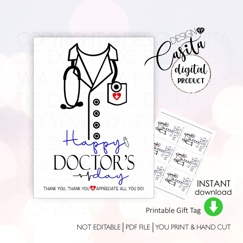 Doctors Day Printable Favor Gift Tagdoctor Thank Youwhite Etsy