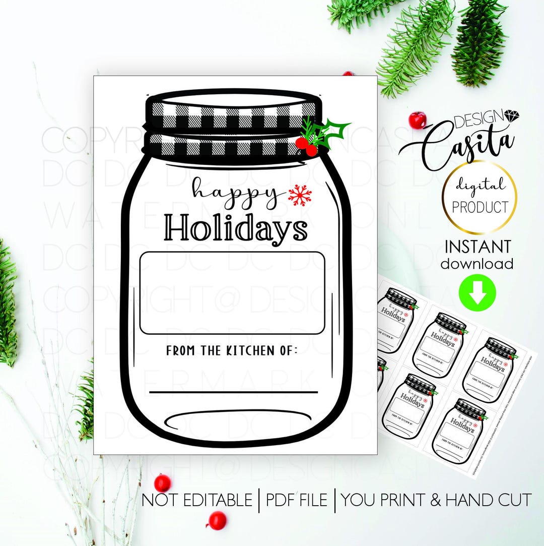 Happy Holidays Mason Jar Printable Gift Tag,black Buffalo Plaid Jar ...