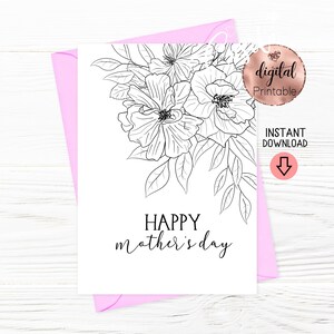 Tarjeta de felicitación plegable de 5 x 7 con diseño floral en blanco y negro para el Día de la Madre, tarjeta minimalista para mamá, tarjeta para mamá enfermera, día de la madre en español, feliz día mamá