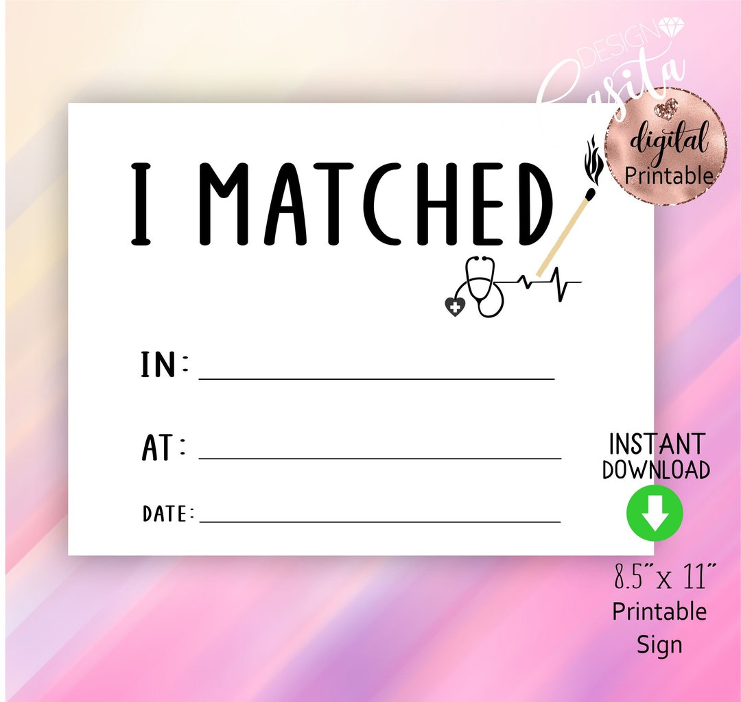 Match Day Residency 8.5x11 Printable Sign Medical Specialty Etsy