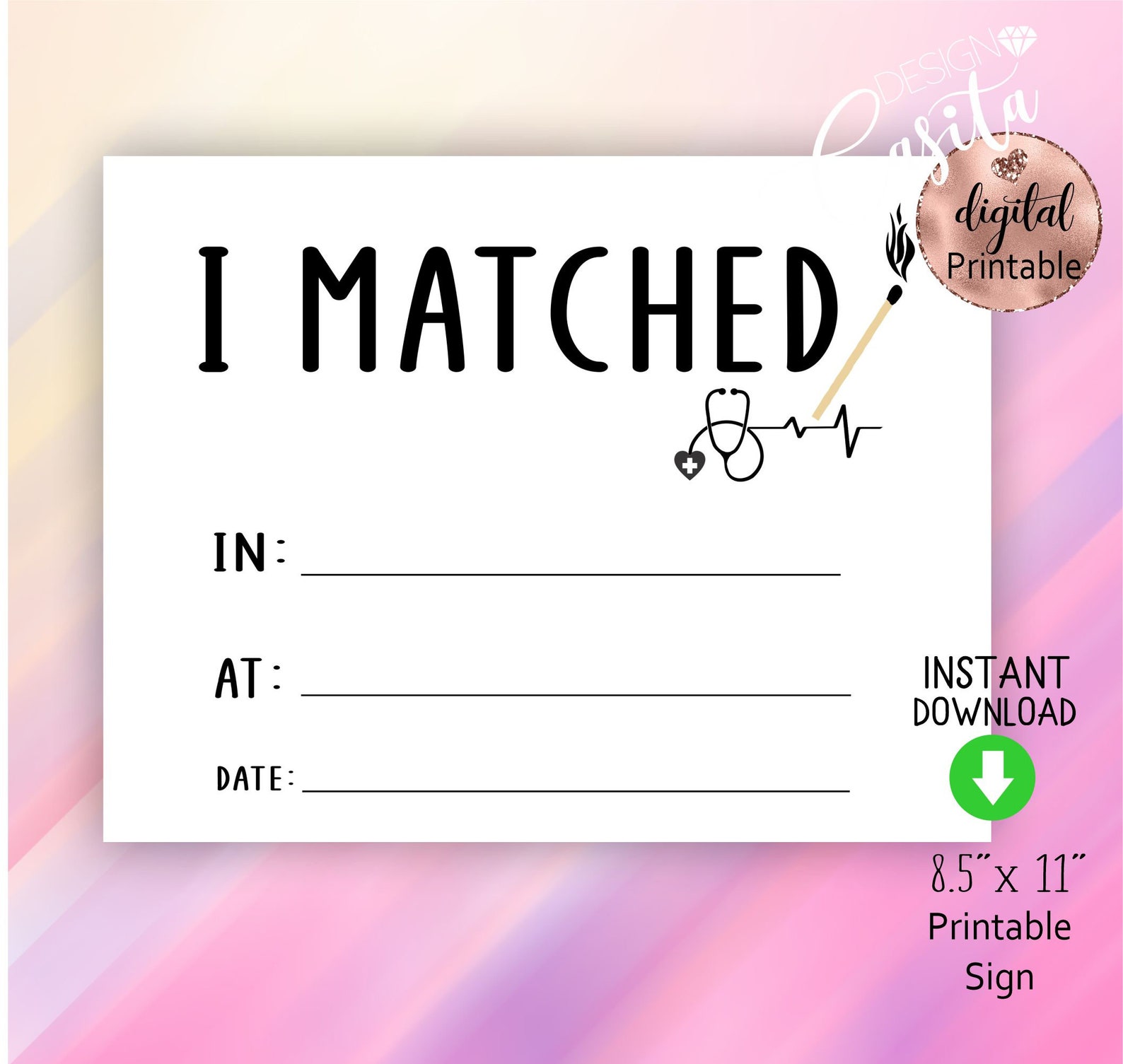 Match Day Residency 8.5x11 Printable Sign Medical Specialty Etsy