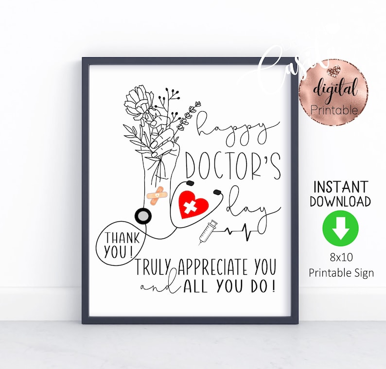 Doctor's Day Thank You Printable 8x10 Party Sign,flower Hand Medical ...