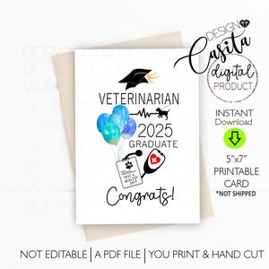 Vétérinaire diplômé 2025 imprimable 5 x 7, carte de voeux pliée, diplôme de vétérinaire, étudiant vétérinaire, promotion 2025, diplômé d'école vétérinaire, docteur animalier