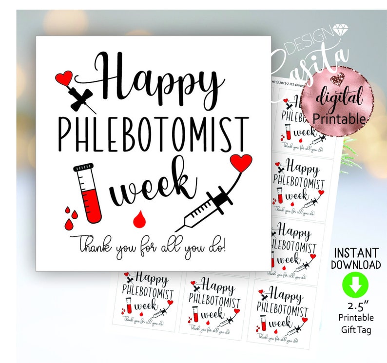 Happy Phlebotomist Week Printable Favor Gift Tagphlebotomy Etsy