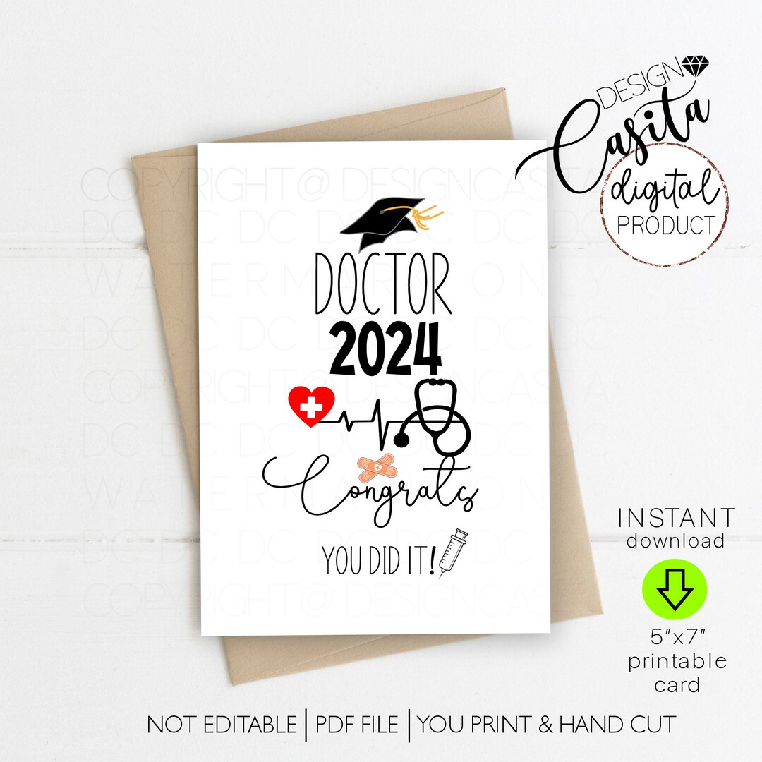 Doctor Graduate 2024 Printable 5x7 Folded Greeting Card,phd,medical ...