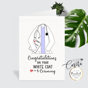 White Coat doctor ceremony 2024 Printed Physical 5x7 folded Greeting Card,Shipped to you,Physician assistant,DO,dpt,Nurse Practitioner,MD image 1