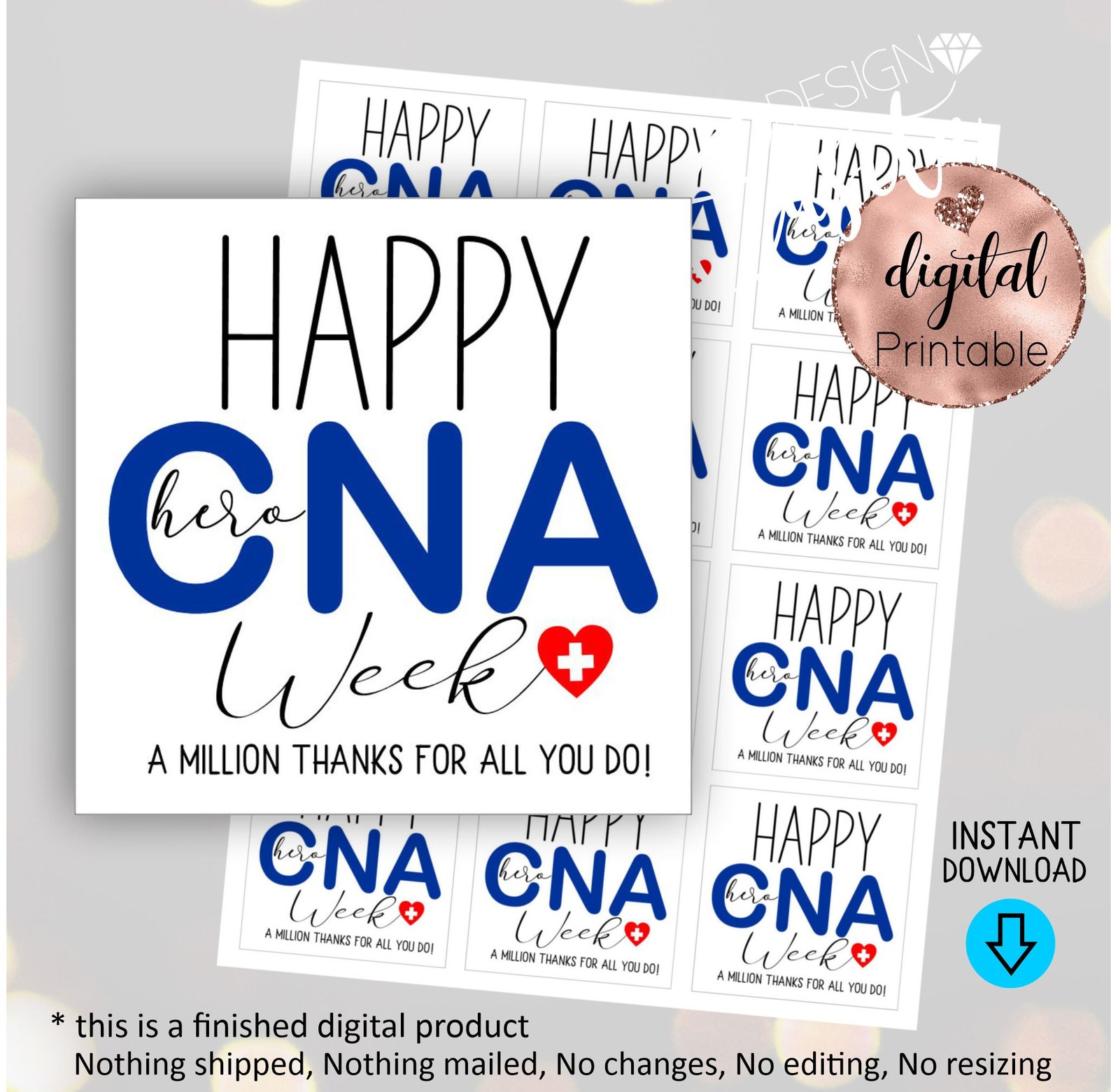 Happy CNA week Hero Printable Square Favor Gift TagThank you Etsy