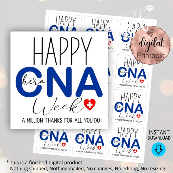 Happy CNA week Hero Printable Square Favor Gift Tag,Thank you CNA Cup tag,Nurse assistant gift,CNA Appreciation,Certified Nurse Assistant
