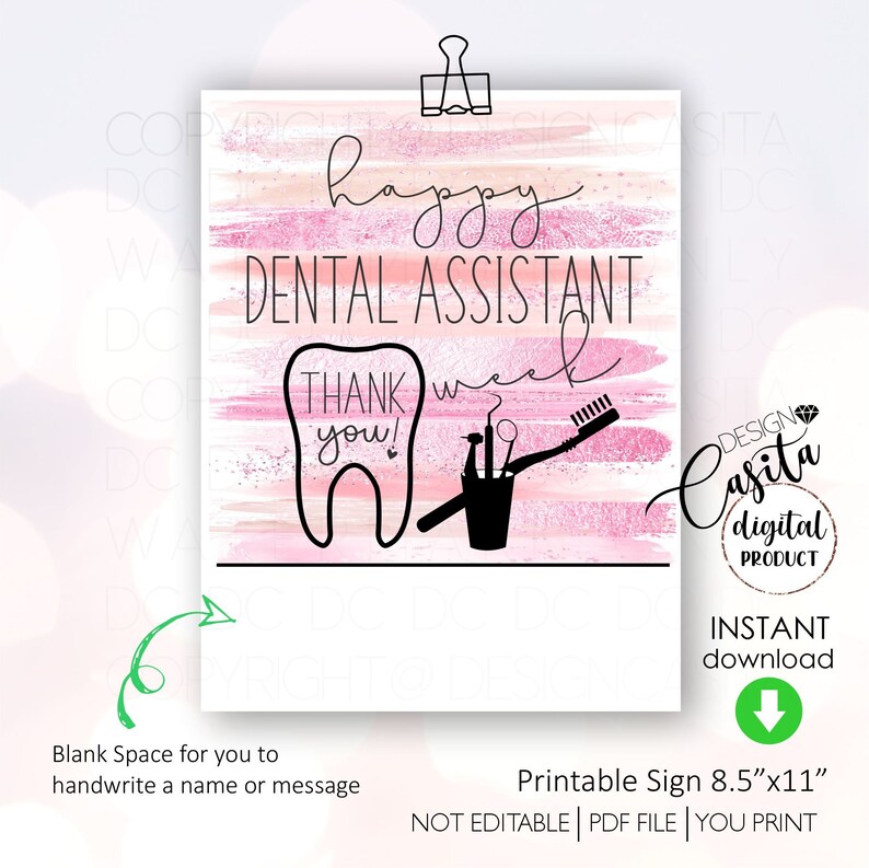 Happy Dental Assistant Week Printable 8.5x11 Party Signpink Etsy