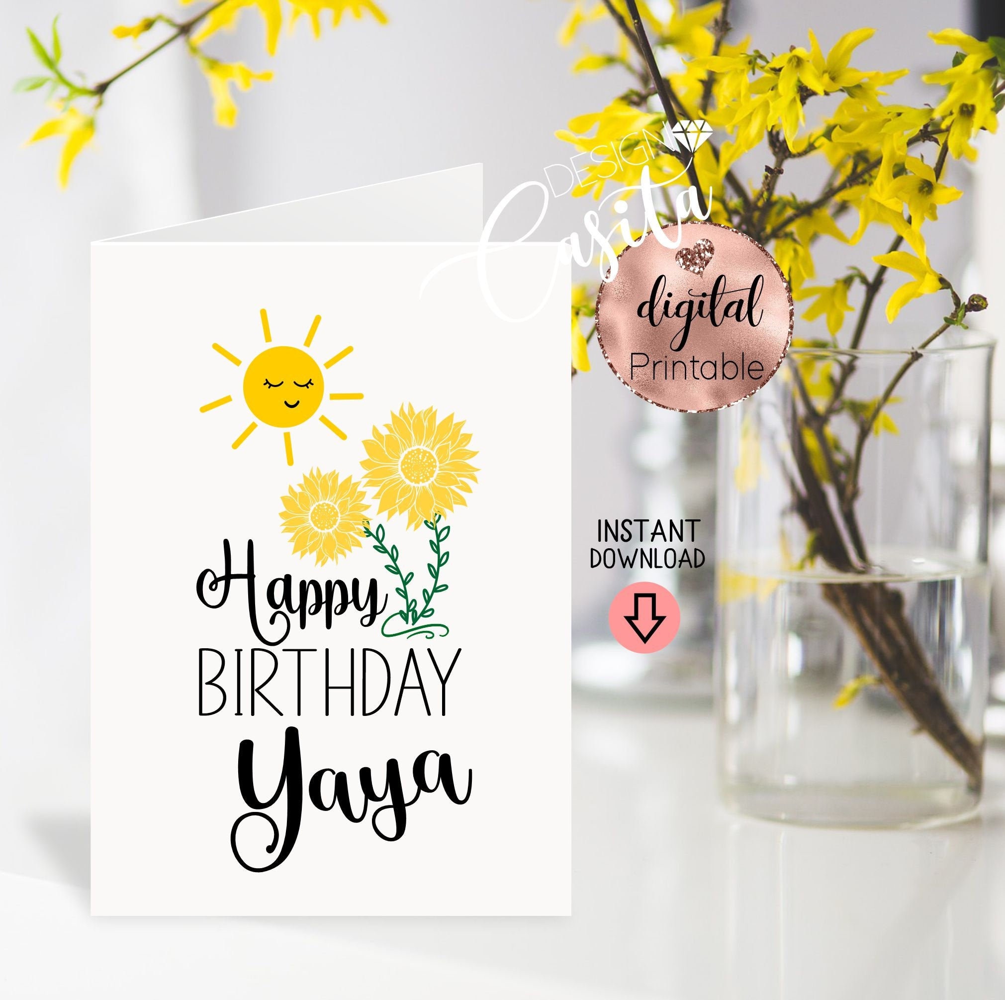 Yaya Happy Birthday Printable 5x7 Folded Greeting - Etsy